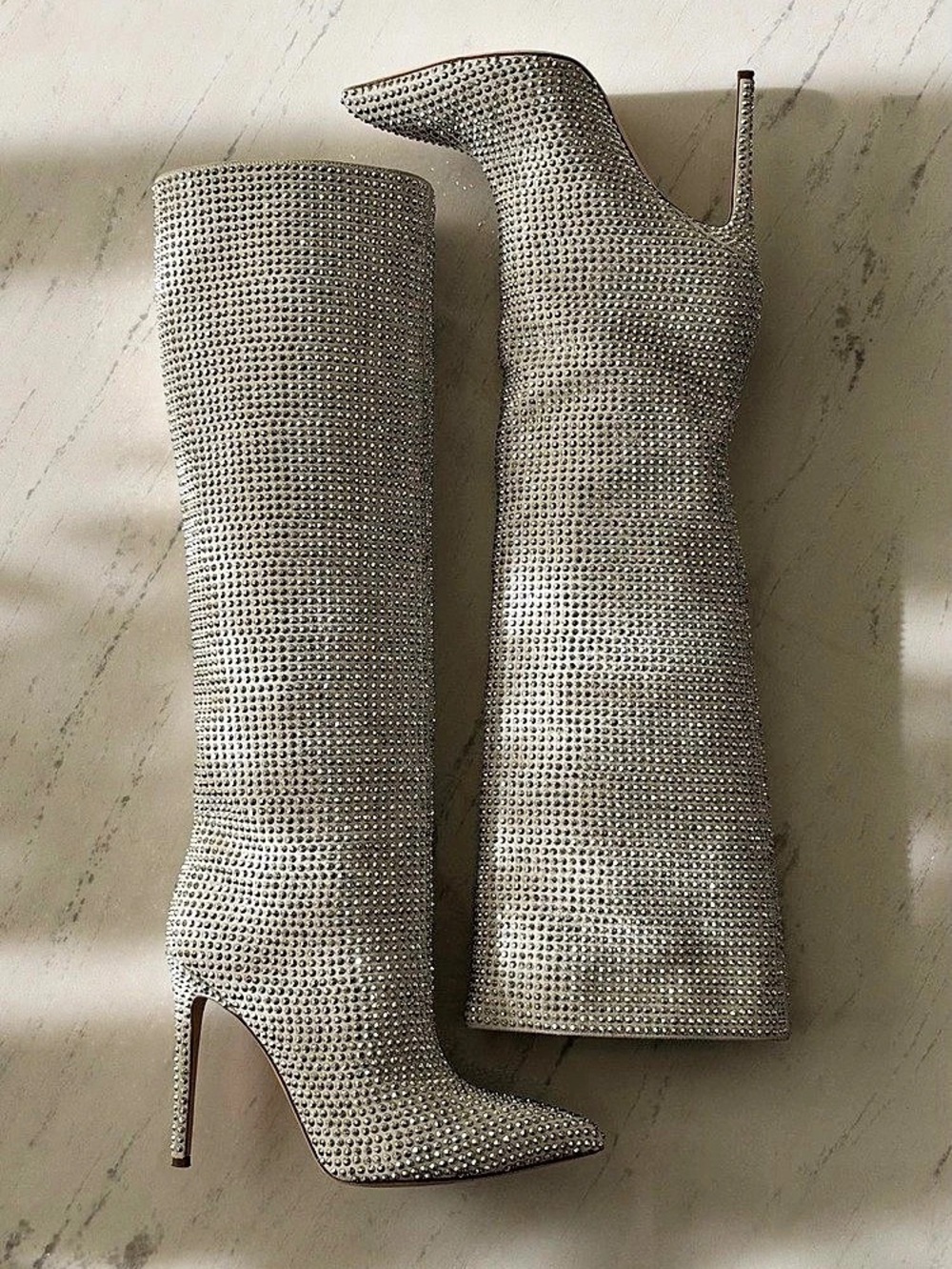 Paris Texas Holly Crystal-Embellished Knee-High Boots Rhinestone